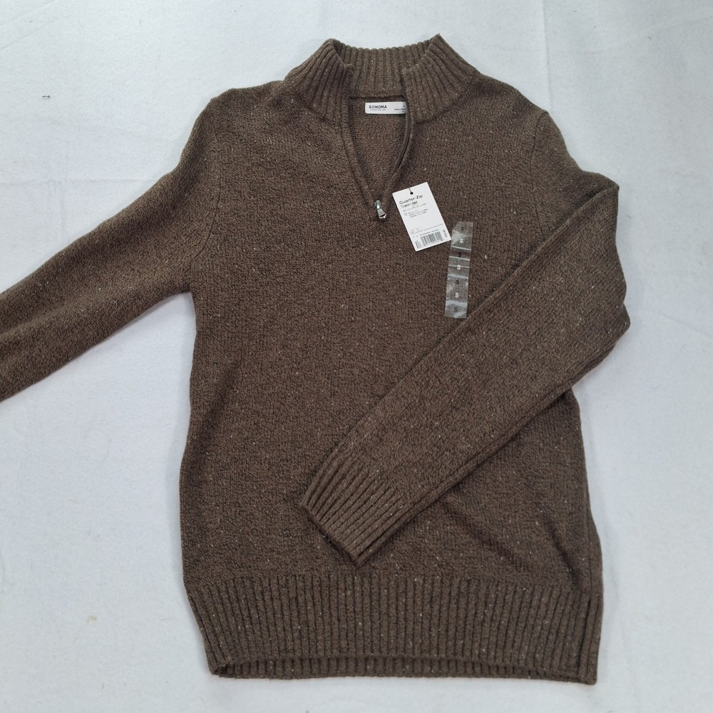 Sonoma Sweater Mens S 1/4 Zip Brown Nep Speckled Knit NEW
